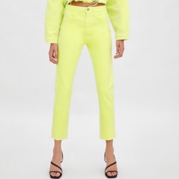 Zara Jeans Zara Neon Yellow Hight Waist Crop Jeans Poshmark